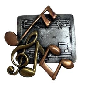 Music Brooch, Lapel Pin musical notes, brass, pewter, copper
